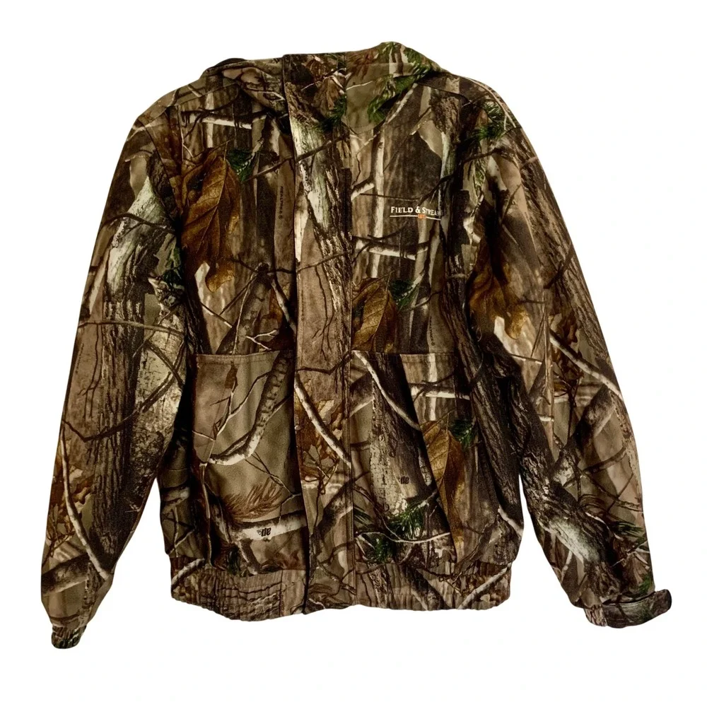 Field &‎ Stream Boys Medium Camo Jacket Hooded Realtree Quilted Hunting